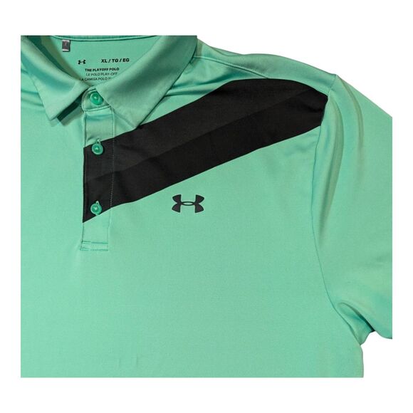 Under Armour The Playoff Polo Men's X-Large XL Green Striped Golf Polo Loose - Picture 3 of 8